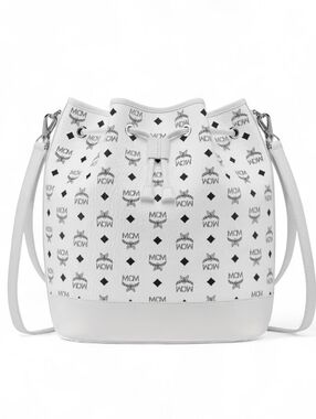MCM White Visetos Bucket Bag